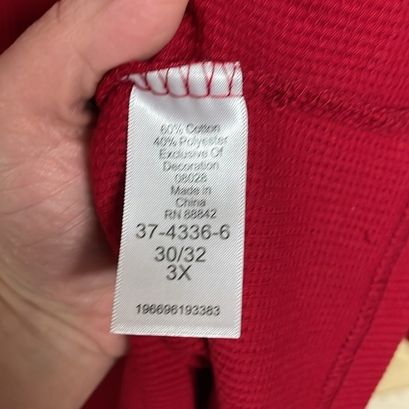 Woman Within size 3X (30/32) red floral stitching Henley waffle knit - Picture 4 of 6